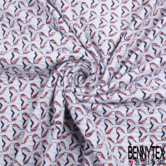Coupon 3m Milano jacquard coton viscose motif queue de poisson stylisé ton bleu fond blanc