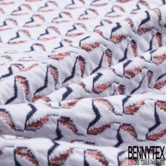Coupon 3m Milano jacquard coton viscose motif queue de poisson stylisé ton bleu fond blanc