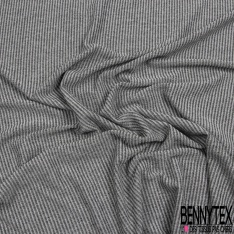 Maille côtelée 2x5 viscose fine rayure verticale ton noir blanc