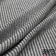 Maille côtelée 2x5 viscose fine rayure verticale ton noir blanc