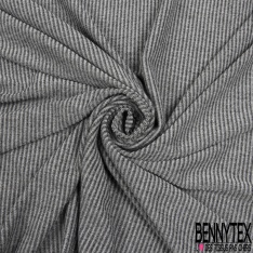 Maille côtelée 2x5 viscose fine rayure verticale ton noir blanc