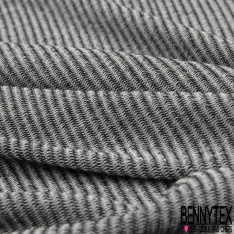 Maille côtelée 2x5 viscose fine rayure verticale ton noir blanc
