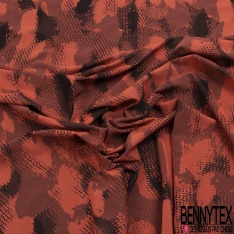 Polyamide élasthanne lingerie motif camouflage ton noir orange brûlée