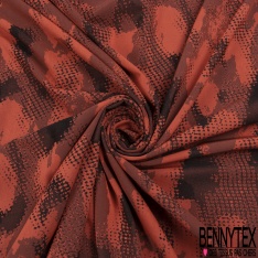 Polyamide élasthanne lingerie motif camouflage ton noir orange brûlée