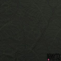 Polyamide élasthanne lingerie motif grande feuille de banane ton noir vert militaire foncé