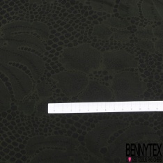Polyamide élasthanne lingerie motif grande feuille de banane ton noir vert militaire foncé