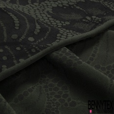 Polyamide élasthanne lingerie motif grande feuille de banane ton noir vert militaire foncé