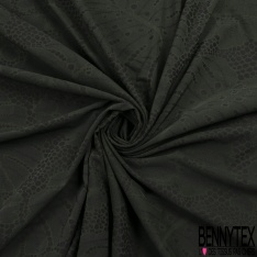 Polyamide élasthanne lingerie motif grande feuille de banane ton noir vert militaire foncé