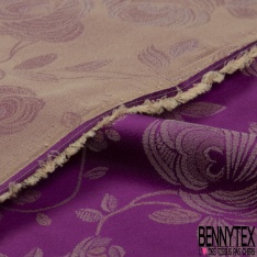 Polyamide élasthanne lingerie motif rose stylisée orchidée fond clémentine