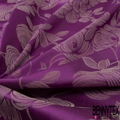Polyamide élasthanne lingerie motif rose stylisée orchidée fond clémentine