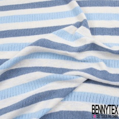 Maille tricot ajourée fantaisie rayure horizontale bleu nuit ciel bleu guède