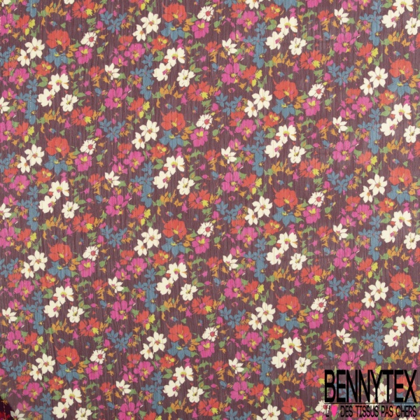 Coupon 3m mousseline polyester imprimé floral folklorique fond vert de vessie rayure verticale lurex or