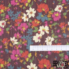 Coupon 3m mousseline polyester imprimé floral folklorique fond vert de vessie rayure verticale lurex or