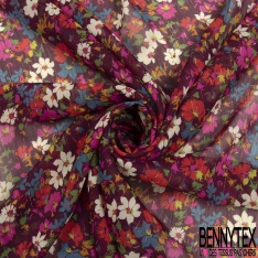 Coupon 3m mousseline polyester imprimé floral folklorique fond vert de vessie rayure verticale lurex or