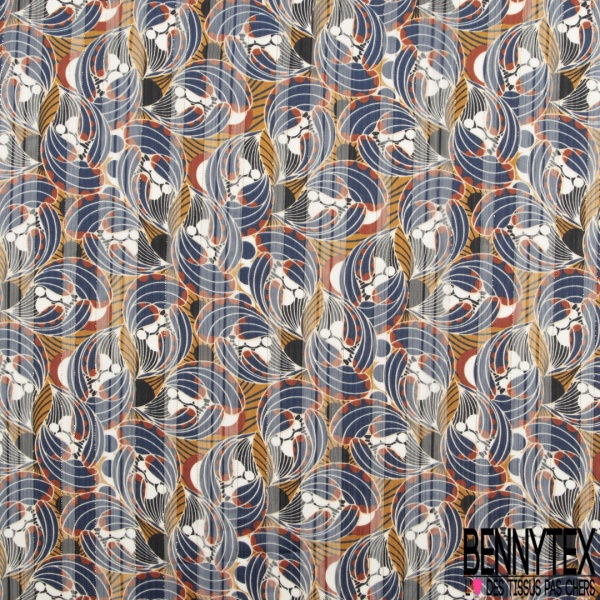 Tissu Mousseline Polyester Rayé Kaki & Blanc - 9 Mètres X 140 Cm - Coupon Neuf - France