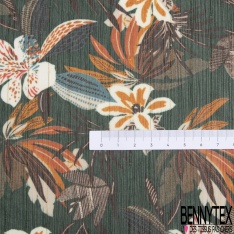 Coupon 3m mousseline polyester imprimé abstrait marine ocre noir rayure verticale lurex or