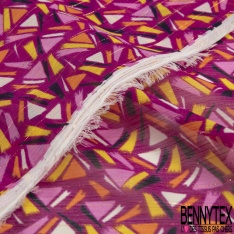 Coupon 3m mousseline crêpon polyester imprimé abstrait fantaisie bordeaux marine rayure verticale lurex or