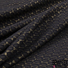 Polyamide élasthanne lingerie motif ovale marine fond lurex or