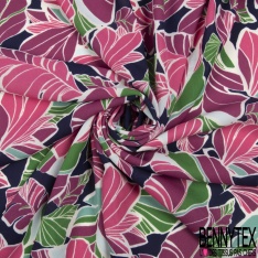 Crêpe georgette imprimé fleur folklorique fond noir profond