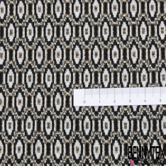 Milano jacquard coton polyester recyclé motif abstrait ton bleu nuit framboise blanc