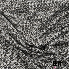 Milano jacquard coton polyester recyclé motif abstrait ton bleu nuit framboise blanc