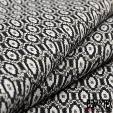 Milano jacquard coton polyester recyclé motif abstrait ton bleu nuit framboise blanc