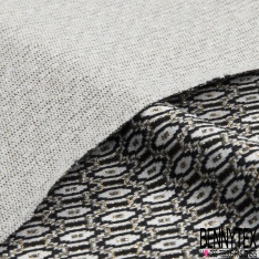 Milano jacquard coton polyester recyclé motif abstrait ton bleu nuit framboise blanc