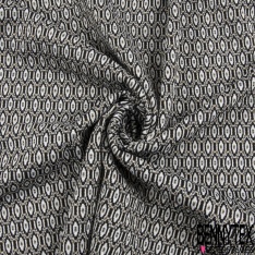 Milano jacquard coton polyester recyclé motif abstrait ton bleu nuit framboise blanc