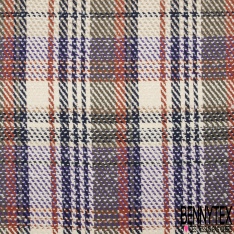 Coupon 3m coton natté motif tartan vert sapin allure blanc discret kaki
