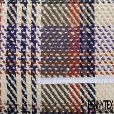 Coupon 3m coton natté motif tartan vert sapin allure blanc discret kaki