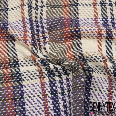 Coupon 3m coton natté motif tartan vert sapin allure blanc discret kaki