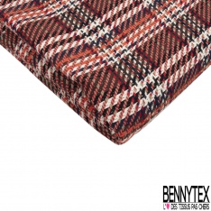 Coupon 3m coton natté motif tartan marine blanc discret olive beige orange brûlé violet crème