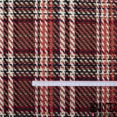 Coupon 3m coton natté motif tartan marine blanc discret olive beige orange brûlé violet crème