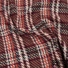 Coupon 3m coton natté motif tartan marine blanc discret olive beige orange brûlé violet crème