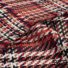 Coupon 3m coton natté motif tartan marine blanc discret olive beige orange brûlé violet crème