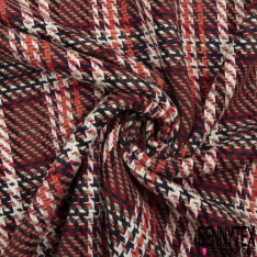 Coupon 3m coton natté motif tartan marine blanc discret olive beige orange brûlé violet crème