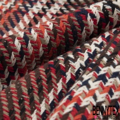 Coupon 3m coton natté motif tartan marine blanc discret olive beige orange brûlé violet crème