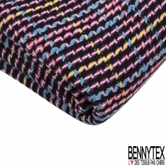 Coupon 3m coton natté motif tartan bleu nuit blanc discret rouge mandarine beige grizzly
