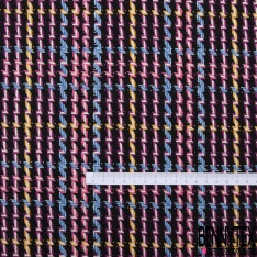 Coupon 3m coton natté motif tartan bleu nuit blanc discret rouge mandarine beige grizzly