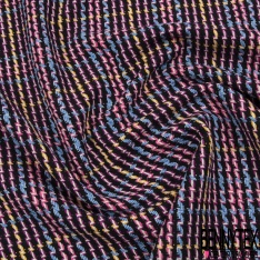 Coupon 3m coton natté motif tartan bleu nuit blanc discret rouge mandarine beige grizzly