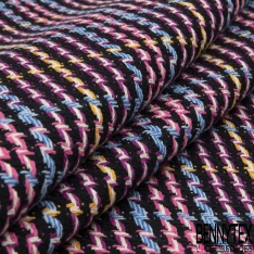 Coupon 3m coton natté motif tartan bleu nuit blanc discret rouge mandarine beige grizzly