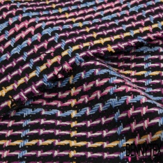 Coupon 3m coton natté motif tartan bleu nuit blanc discret rouge mandarine beige grizzly