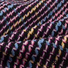 Coupon 3m coton natté motif tartan bleu nuit blanc discret rouge mandarine beige grizzly