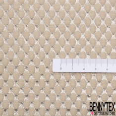 Brocart de luxe coton soie motif ovale or clair fond coquille d'oeuf
