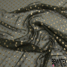 Mousseline de soie georgette pois lurex or fond chocolat