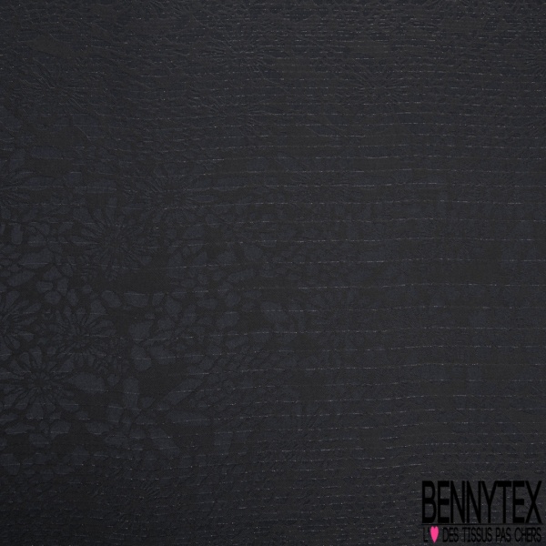 Satinette jacquard de soie imprimé mosaïque ton sur ton noir