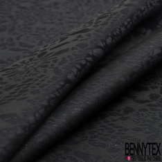 Satinette jacquard de soie imprimé mosaïque ton sur ton noir