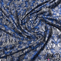 Jacquard viscose soie motif abstrait géométrique argent fond noir