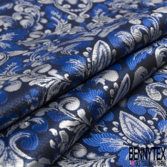 Jacquard viscose soie motif abstrait géométrique argent fond noir