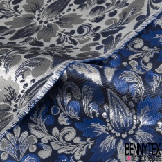Jacquard viscose soie motif abstrait géométrique argent fond noir